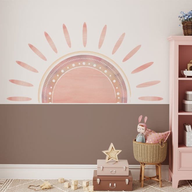 behang opgaande zon boho kinderkamer hiphuisje