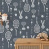 behang tennis patroon klein 53cm blauw hiphuisje