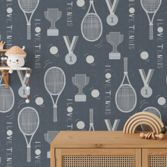 behang tennis patroon klein 53cm blauw hiphuisje