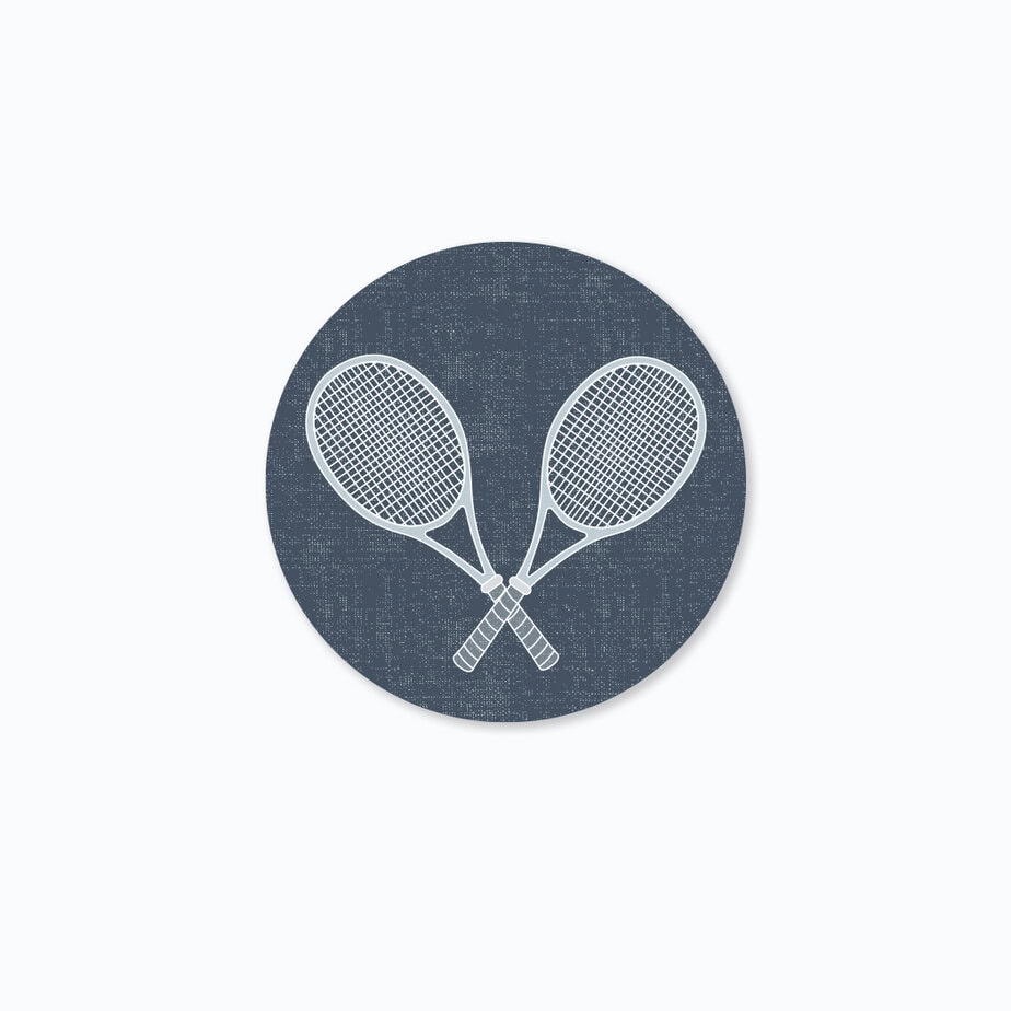 Muurcirkels met tennis print in blauw 4 muurcirkel tennis 20 cm tennisracket blauwe kinderkamer - hiphuisje