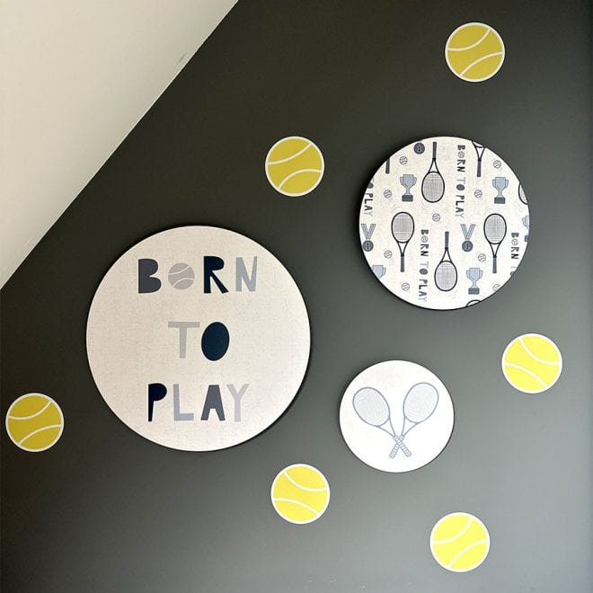 muurcirkels born to play tennis kinderkamer decoratie