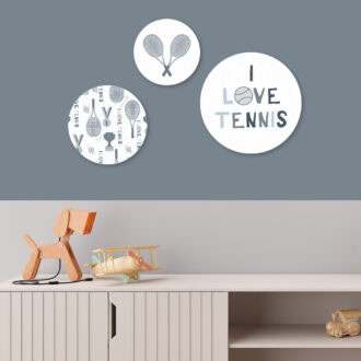 muurcirkels met tennis print in wit met blauw voor de kinderkamer - hiphuisje