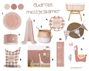 moodboard oudroze kinderkamer inrichten - hiphuisje