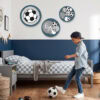muurcirkels voetbal blauw grijs voor de kinderkamer