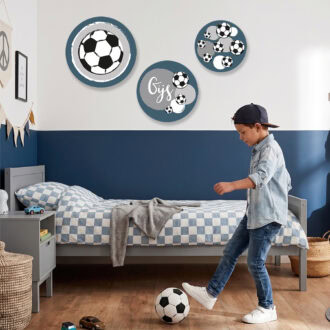 muurcirkels voetbal blauw grijs voor de kinderkamer
