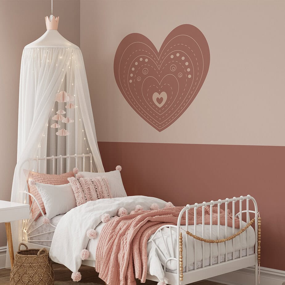 Muursticker hartje in roestbruin met roze 3 muursticker hartje bruin voor de meisjeskamer hiphuisje
