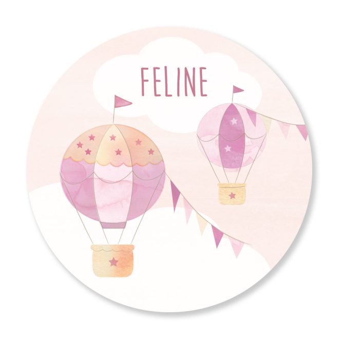naamcirkel met roze luchtballonnen voor de kinderkamer. Hip Huisje.