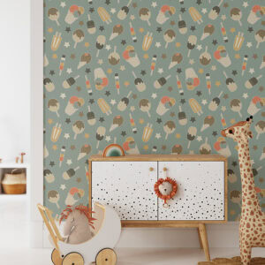 behang met kleine ijsjes in groen voor de kinderkamer op maat gemaakt. Kinderkamer behang patroon ijsjes - hiphuisje