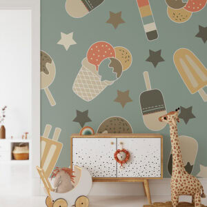 xl behang op maat met ijsjes print in groen voor de kinderkamer kinderkamer behang groen - hiphuisje