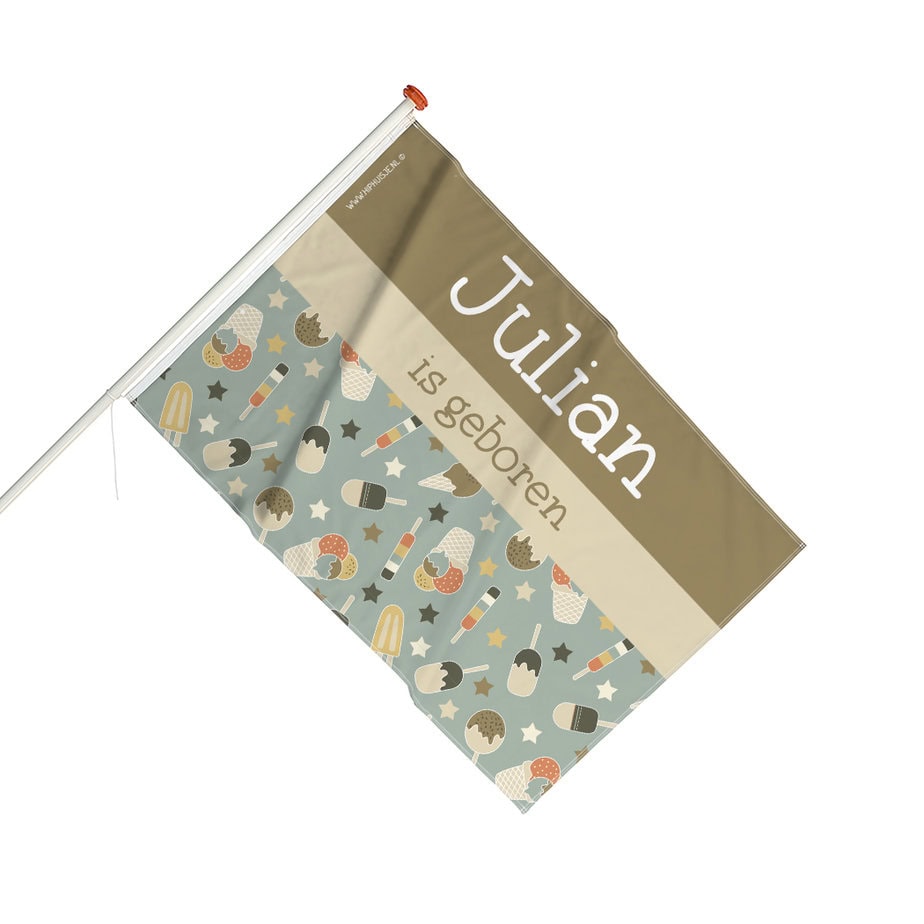 Geboortevlag met ijsjes print in groen grijs 1 geboortevlag met ijsjes print in groen grijs - hiphuisje