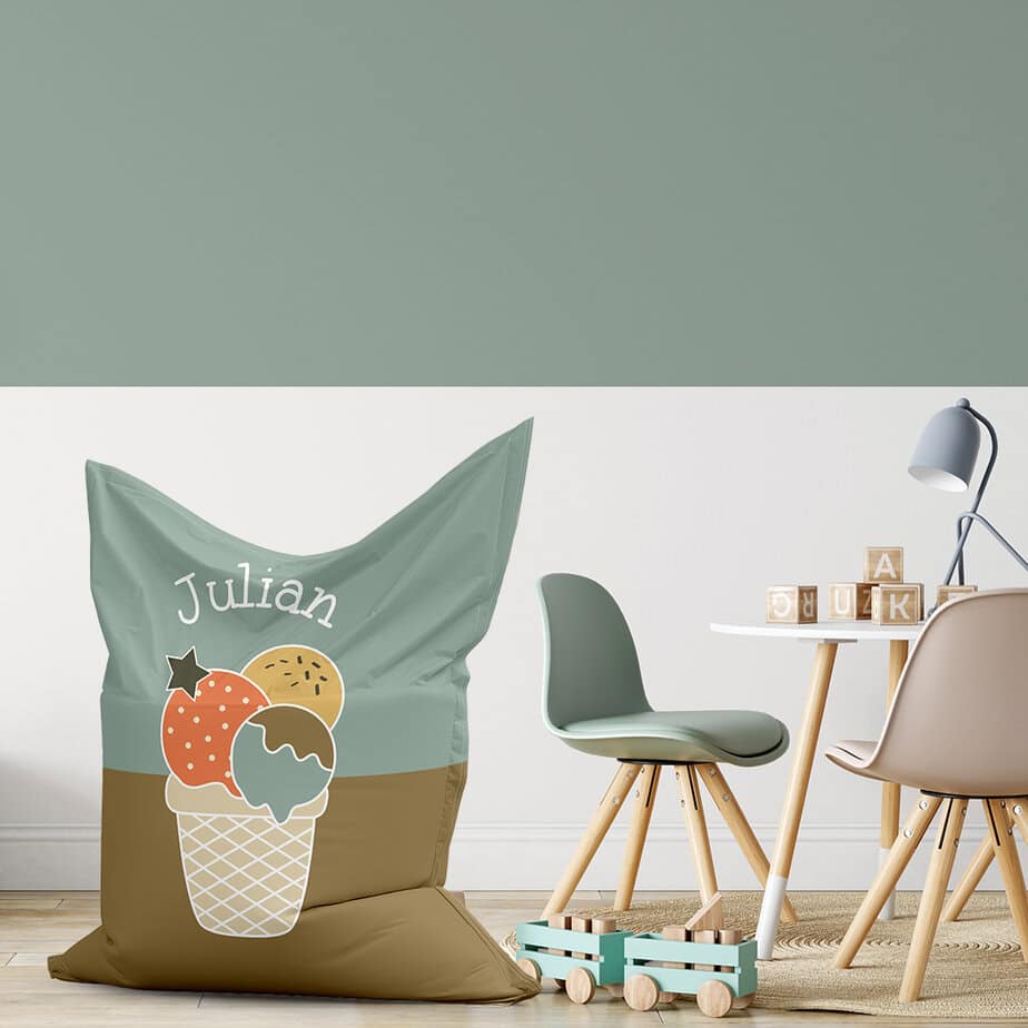 Vrolijke zitzak met ijsjes print in groen - grijs 1 zitzak met ijsjes in groen sfeer hiphuisje