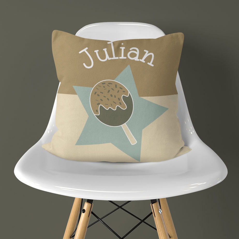 Naamkussen met ijsjes print 2 NAAMKUSSEN IJSJE GROEN GRIJS HIPHUISJE