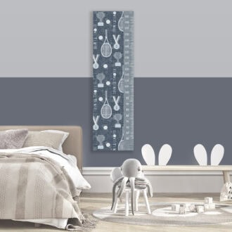 groeimeter met tennis print in blauw grijs kinderkamer hiphuisje