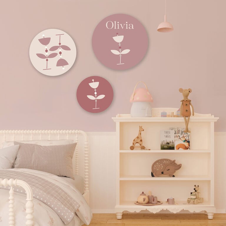 roze muurcirkels met bloemetjes print kinderkamer