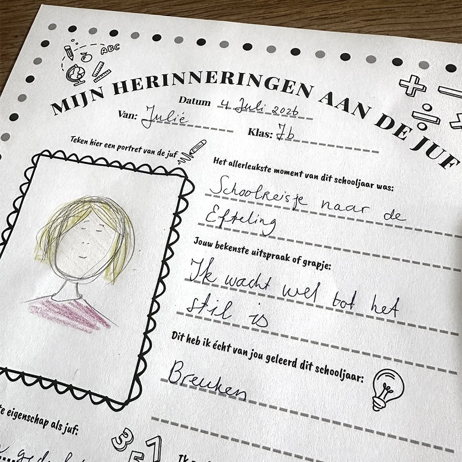 Afscheidsposter juf of meester | invulposter einde schooljaar 8 close up poster juf