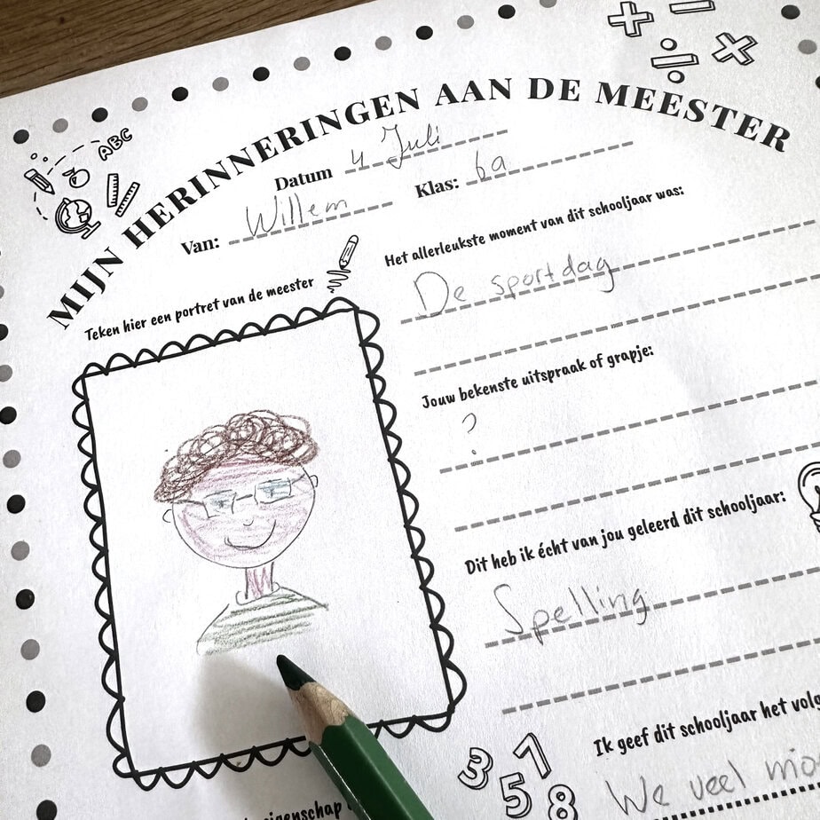 Afscheidsposter juf of meester | invulposter einde schooljaar 7 herinneringen aan de meester afscheid
