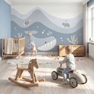 kinderkamer behang walvis xl en geverfde muren