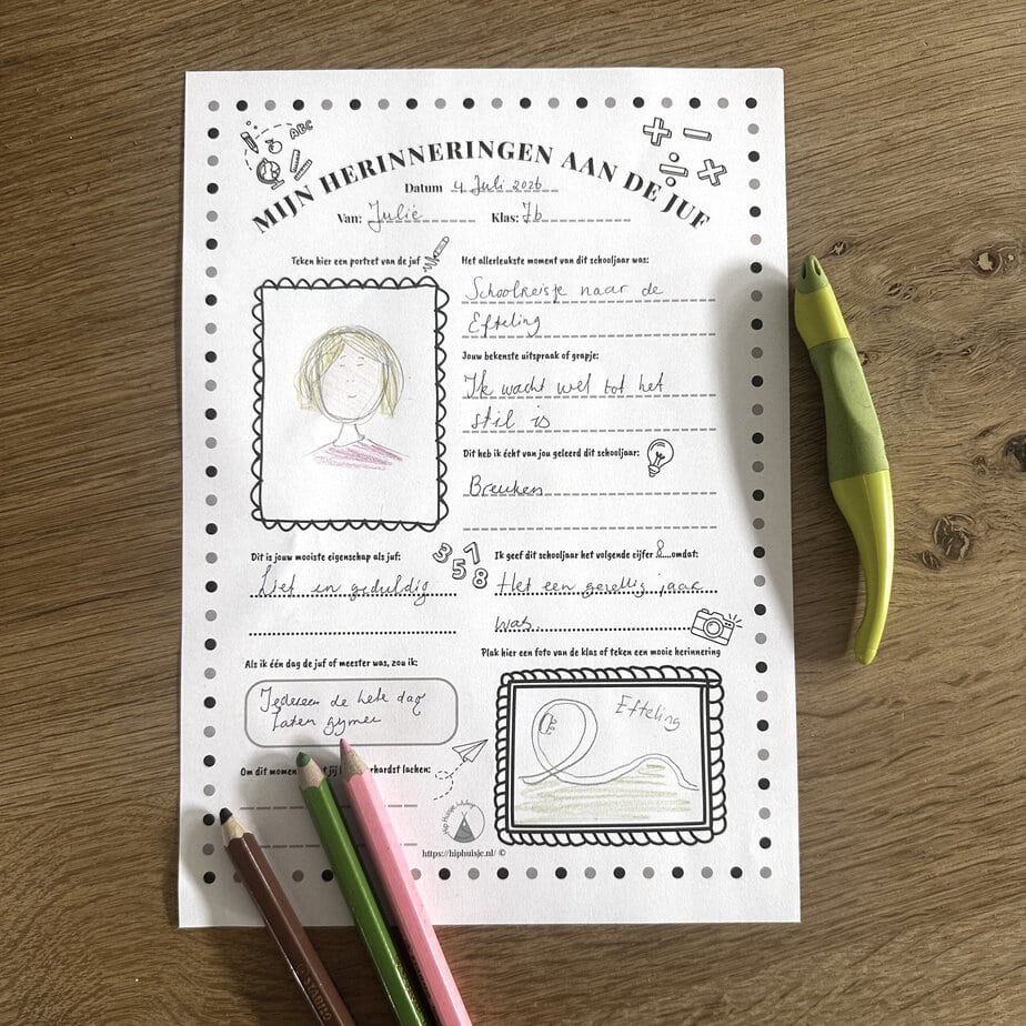 Afscheidsposter juf of meester | invulposter einde schooljaar 3 poster herinneringen aan de juf