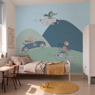 behang dieren onderweg wandvullend kinderkamer