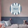 Muurcirkel streepjes kinderkamer, personaliseer met naam 31 detail muurcirkel blauwe strepen met naam voor de kinderkamer