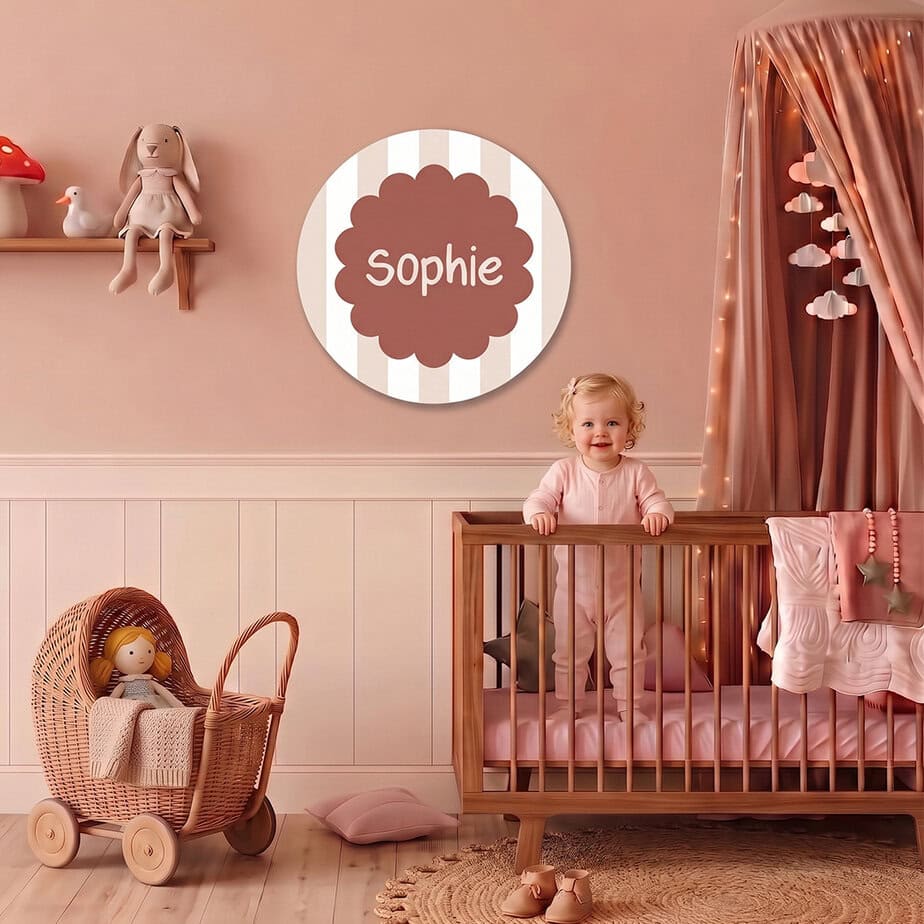 Muurcirkel streepjes kinderkamer, personaliseer met naam 2 muurcirkel babykamer met strepen en naam