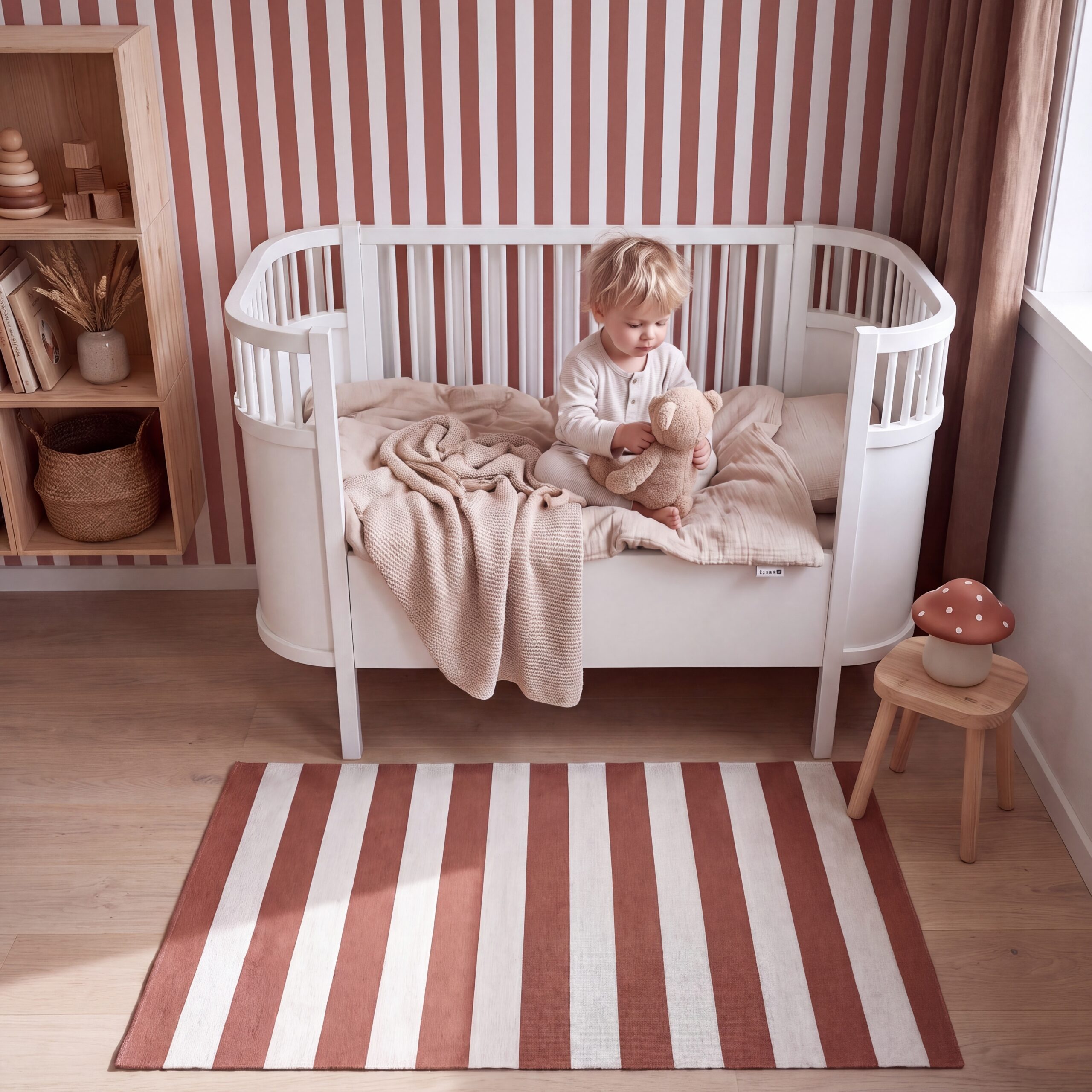 vloerkleed strepen bruin kinderkamer antislip microvezel