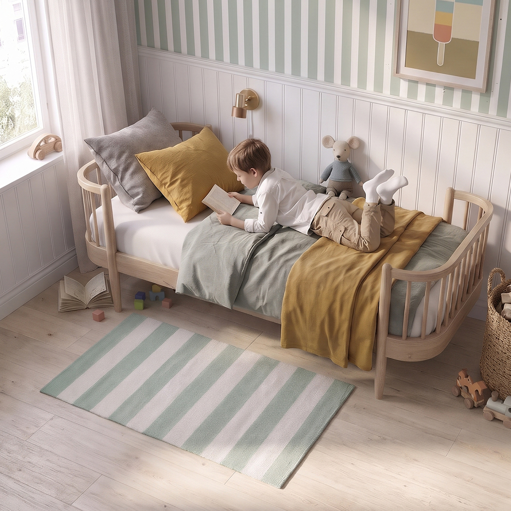 vloerkleed groene strepen kinderkamer decoratie