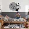 voetbal kinderkamer vloerkleed zwart wit grijs voetbal print en muursticker voetbal
