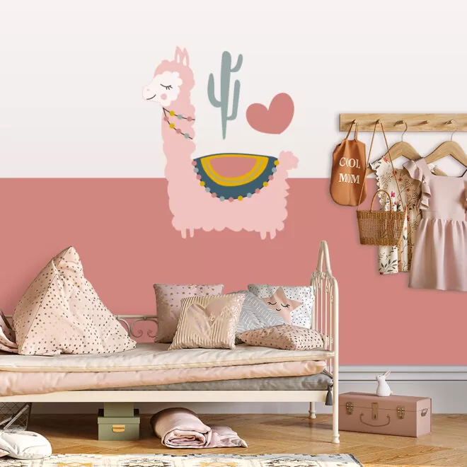 MUURSTICKER LAMA ROZE HIPHUISJE