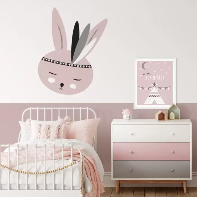 muursticker konijntje roze meisjeskamer decoratie hiphuisje