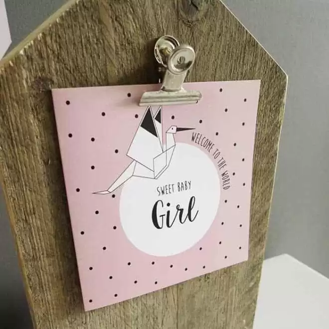 geboortekaartje roze meisje ooievaar kraamcadeau kraamtijd felicitatie hiphuisje