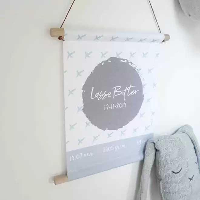 geboorteposter textiel kraamcadeau diverse kleuren hiphuisje 2