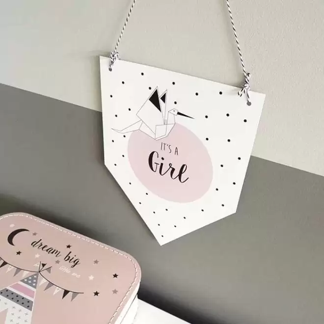 geboortevaantje ooievaar itsagirl meisje girl roze hiphuisje