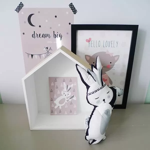 kaart roze konijntje babykamer kinderkamer deco hip huisje