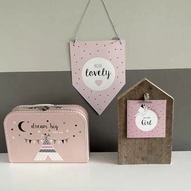 kraamcadeau roze meisje vaantje kaartje geboorte baby hiphuisje