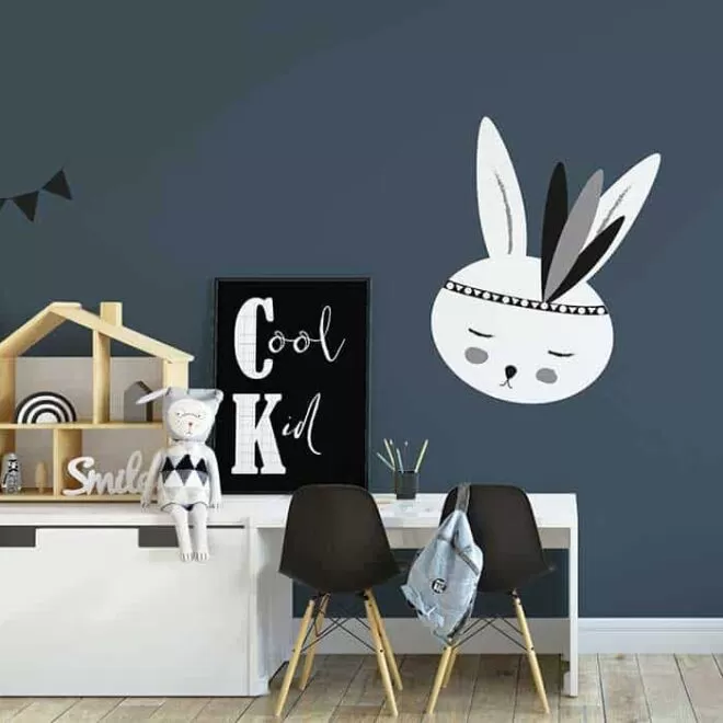 muursticker konijntje wit zwart kinderkamer 3
