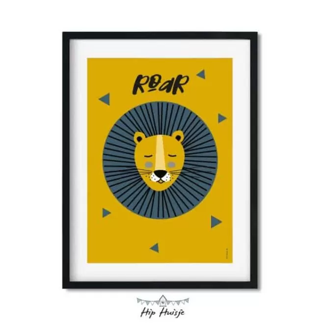poster leeuw okergeel blauw kinderkamer jungle hiphuisje 2