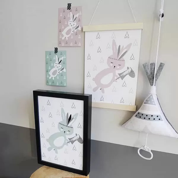 posters muziekdoosje babykamer roze groen hip huisje