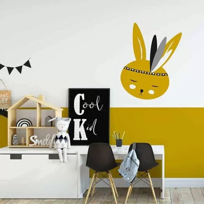 sfeer muursticker okergeel konijntje kinderkamer sticker hiphuisje 3