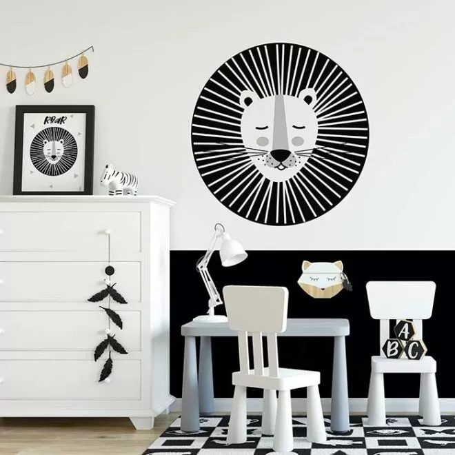 muursticker lion zwartwit 50 cm