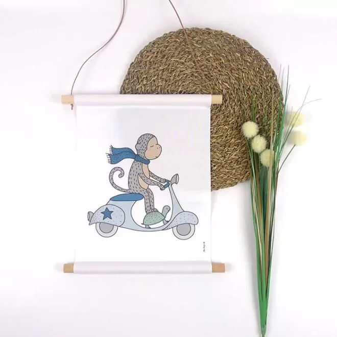 textielposter aap scooter a3 kinderkamer poster hiphuisje
