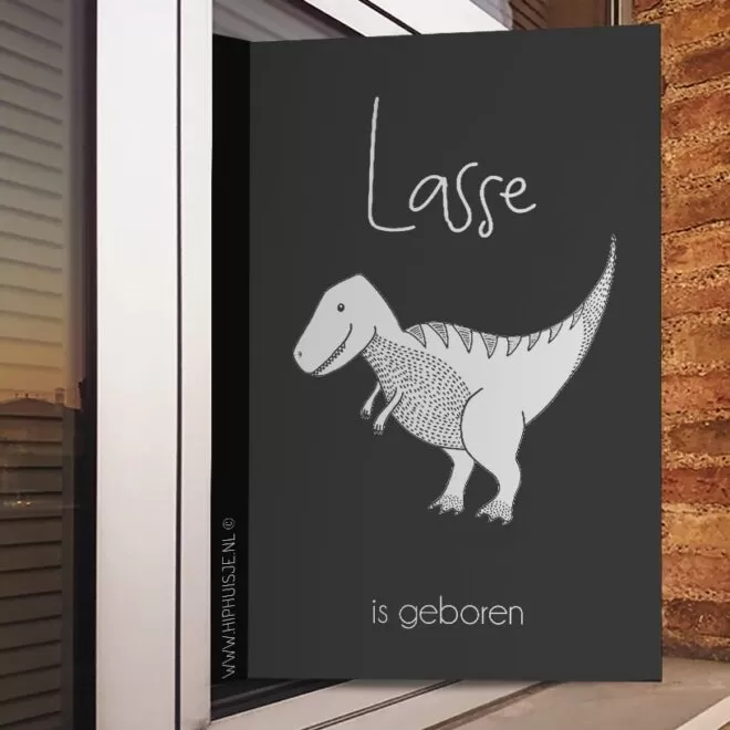 geboortebord dino zwartwit raambord hiphuisje