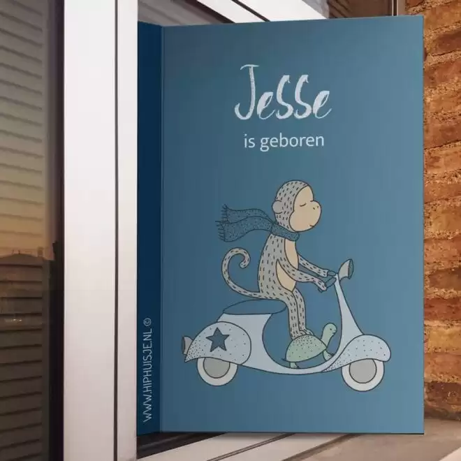 raambord geboortebord jongetje geboorte jongetje aap scooter hiphuisje
