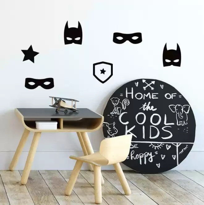 kleine muurstickers met superhelden print superhero zwartwit hiphuisje