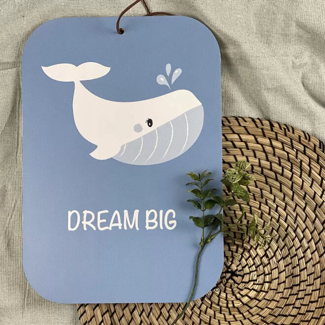 houten geboortebord met walvis - kraamcadeau babykamer - hiphuisje