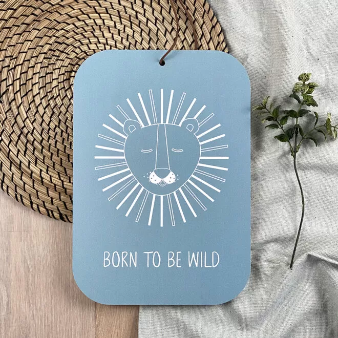 houten geboortebord met leeuw in groen tint - decoratie voor de babykamer- kraamcadeau- hip huisje