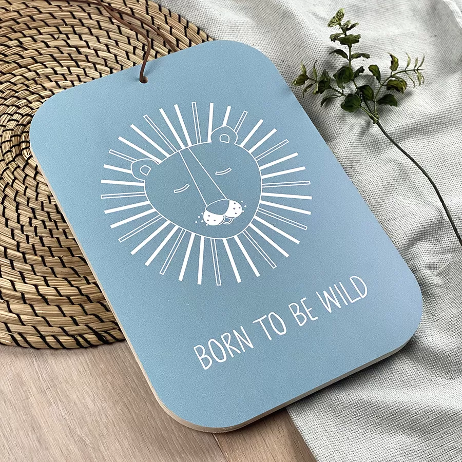 houten geboortebord leeuw groen born to be wild hiphuisje