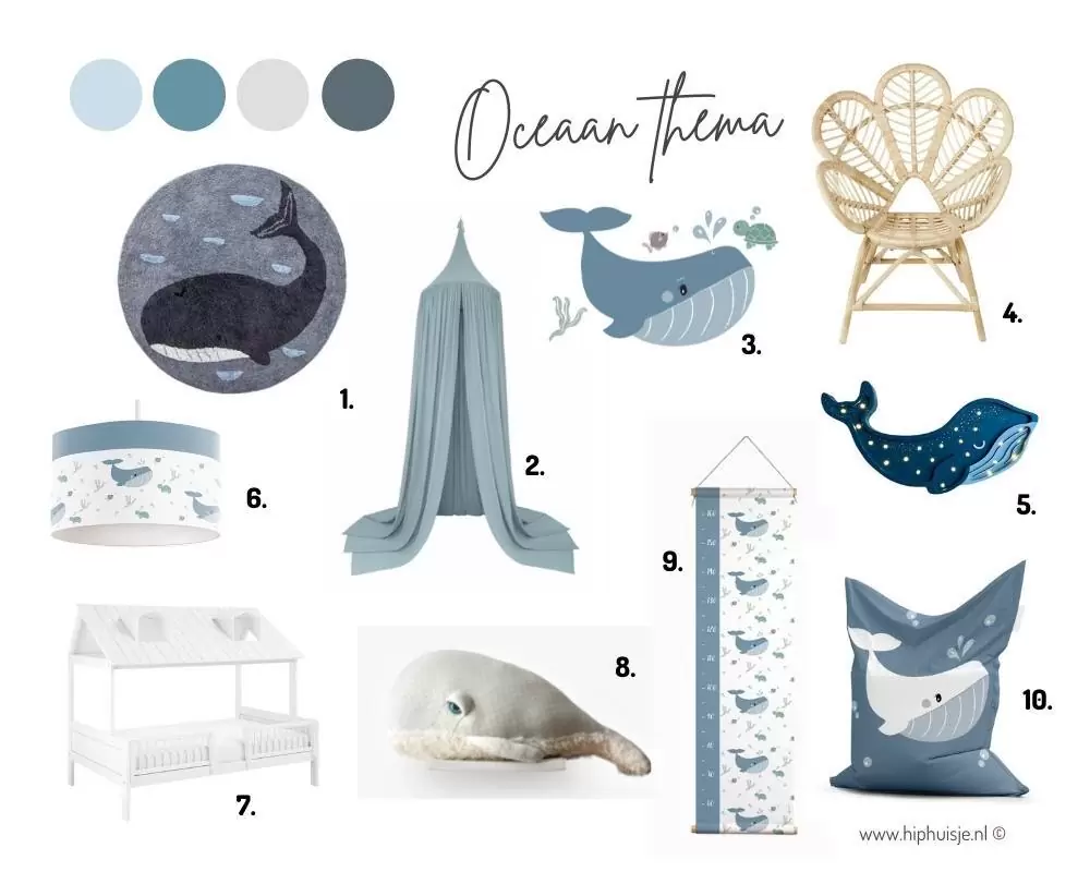 moodboard oceaan thema voor de kinderkamer -hiphuisje