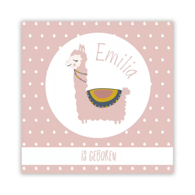 RAAMSTICKER GEBOORTE LAMA ROZE MEISJE HIPHUISJE