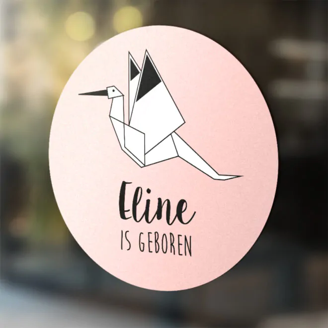 geboortesticker ooievaar in roze hiphuisje